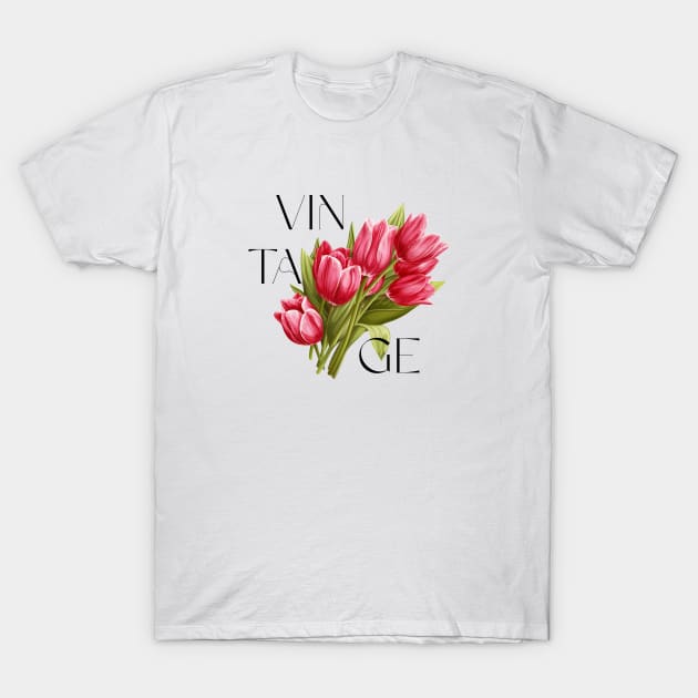 Tulip Vintage Flora Minimalist Art Deco T-Shirt by Flowering Away